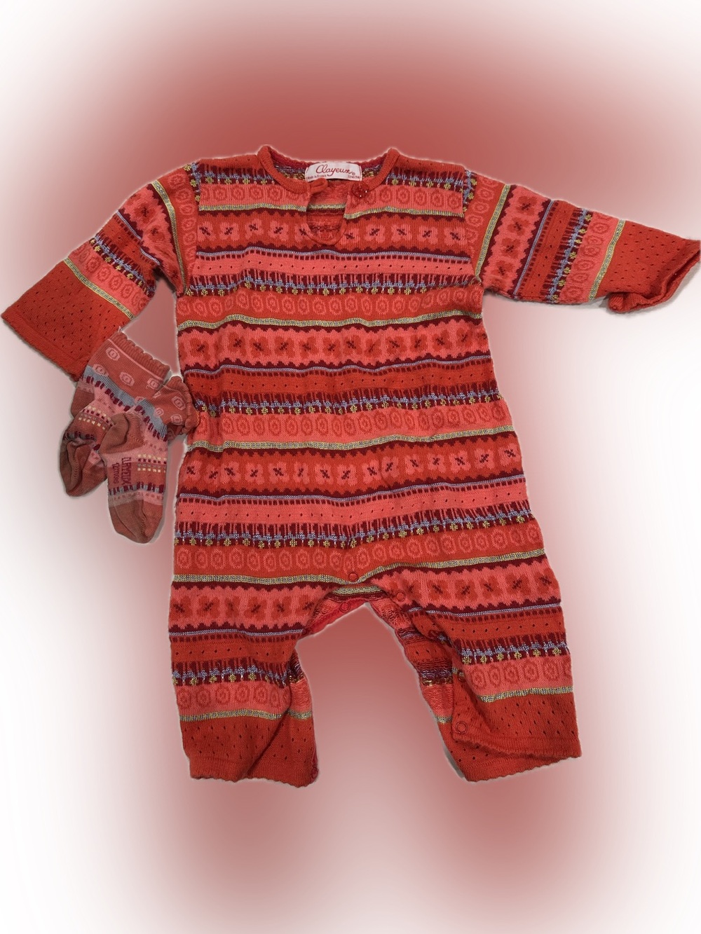 Clayeux France 12m lightweight cotton knit romper with socks